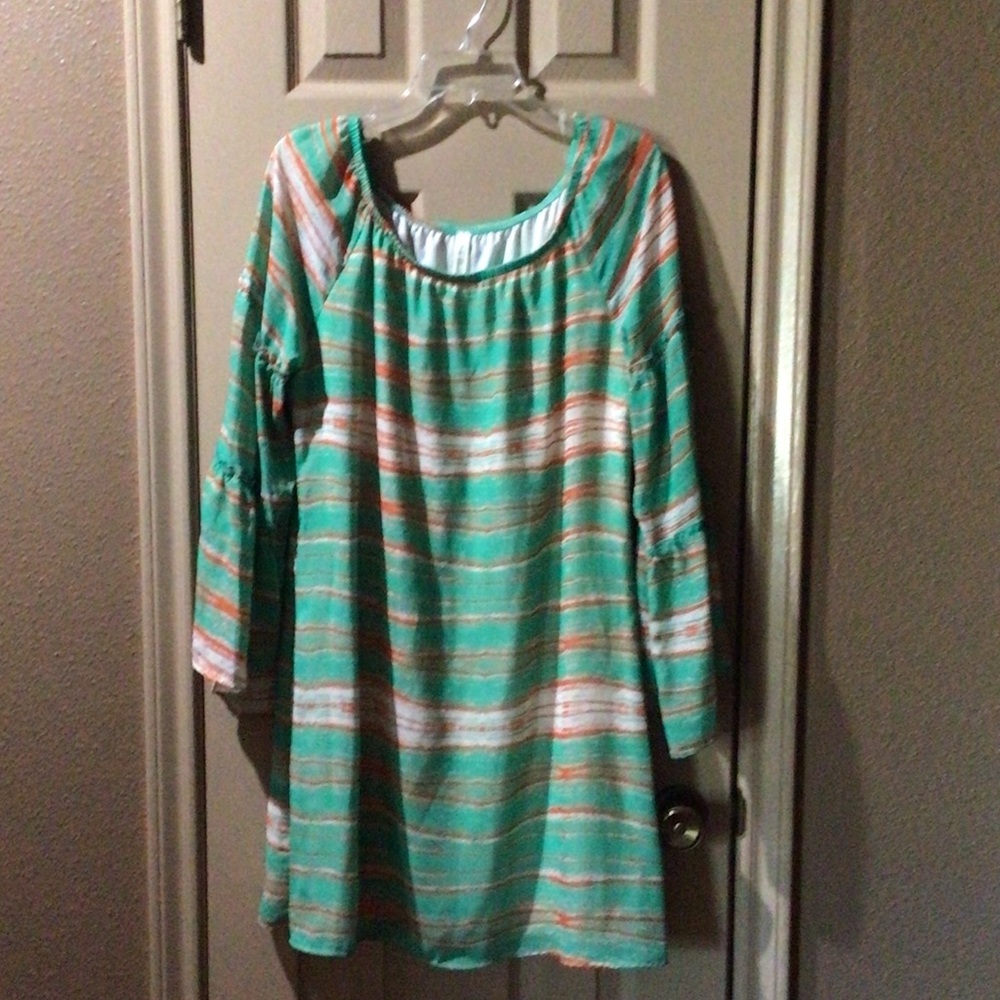 2tee Couture Green and Orange Striped Dress